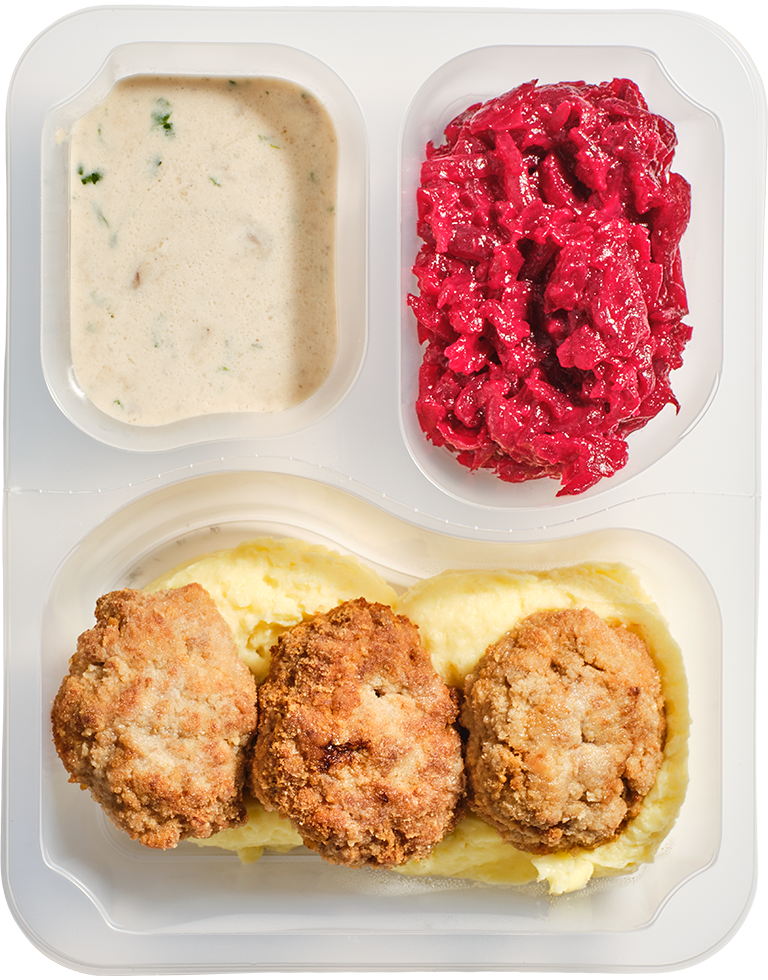 Kotlety mielone w sosie grzybowym z puree ziemniaczanym i buraczkami