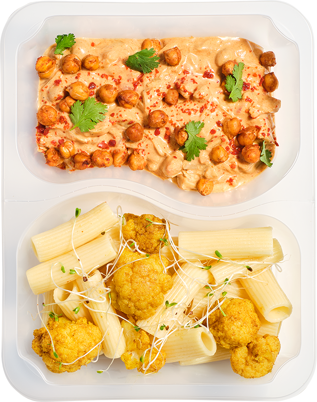 Types os Vege - Rigatoni w sosie tikka masala z ciecierzycą i kalafiorem po azjatycku